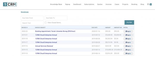 Invoice List View with PayPal Buttons