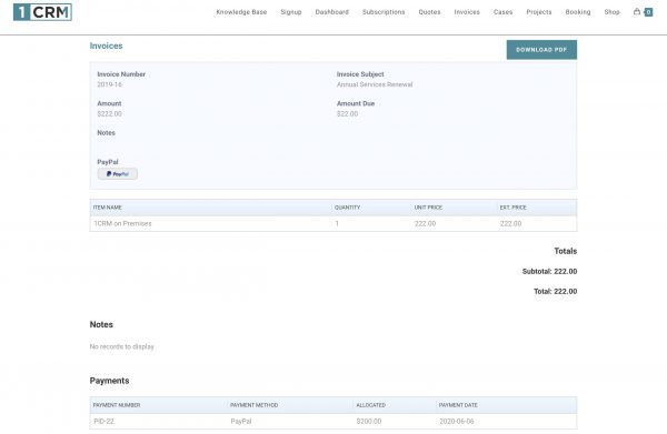 Invoice Detail View with PayPal Button