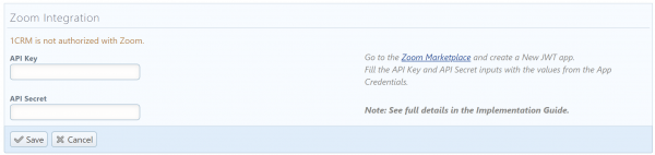 Zoom Authorization Panel